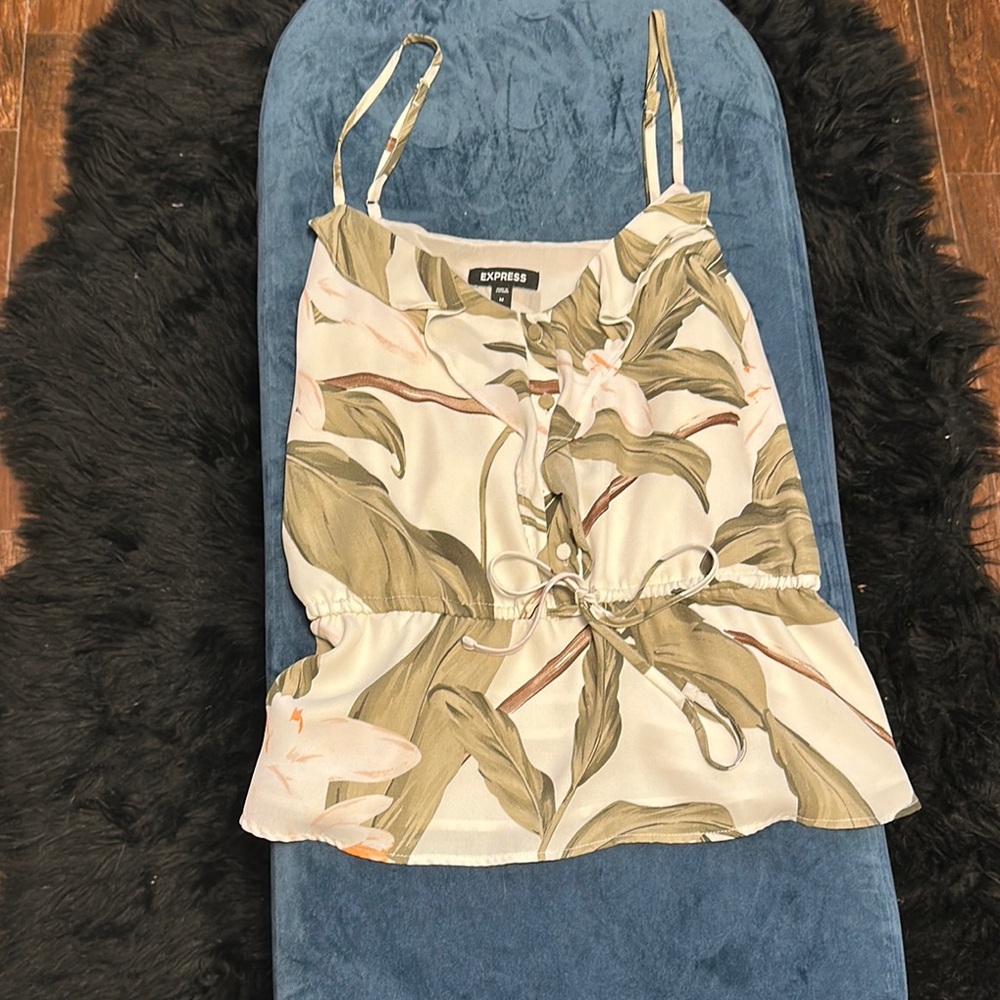 Express Women's Camisole - Cream and Green Floral